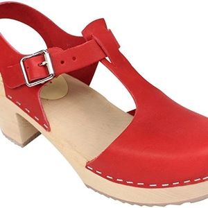 Lotta from Stockholm highwood T-bar  red heeled clogs. Free Shipping